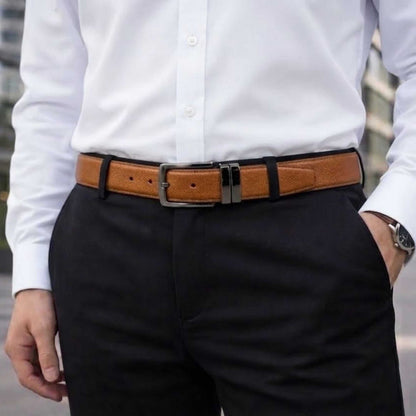 Mens 100% Genuine Leather Belt - AUREXO Fine Grain Tan Core (Brown & Black Reversible) — Leather Belts for Men | THE MEN THING