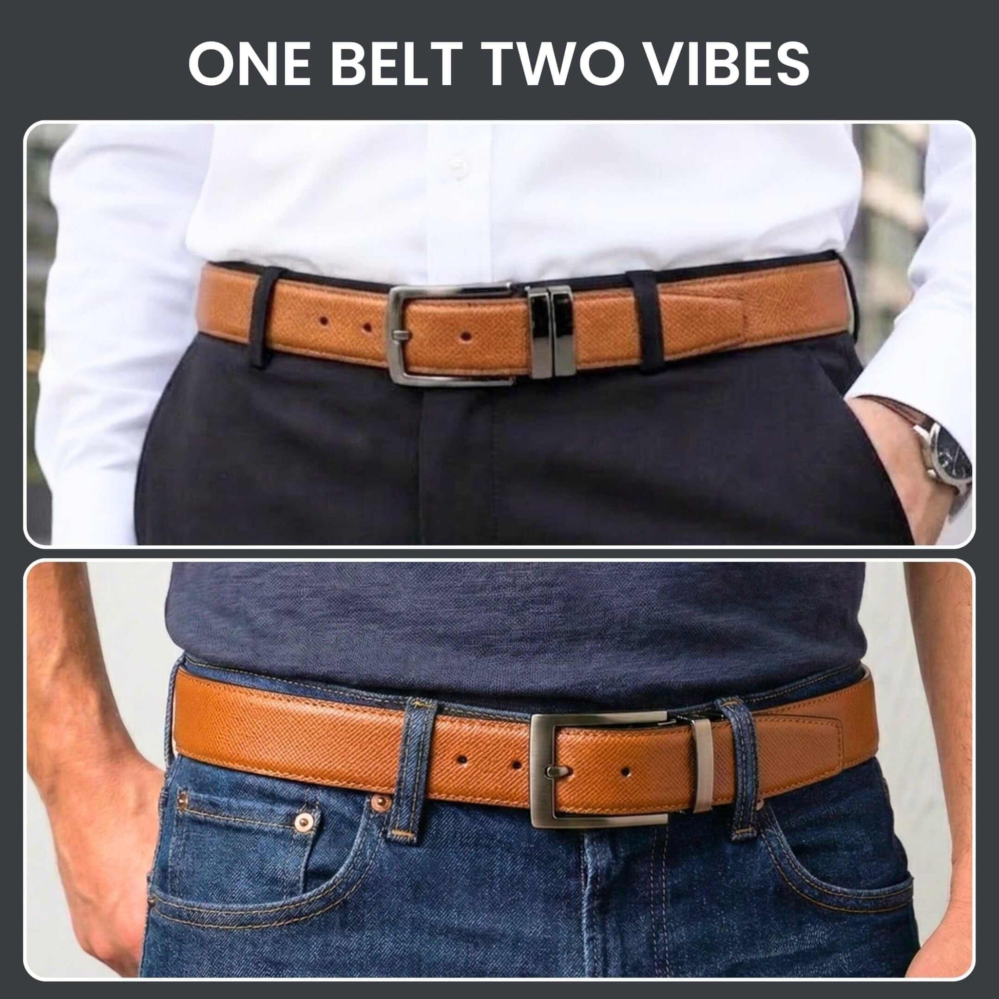 Mens 100% Genuine Leather Belt - AUREXO Fine Grain Tan Core (Brown & Black Reversible) — Leather Belts for Men | THE MEN THING