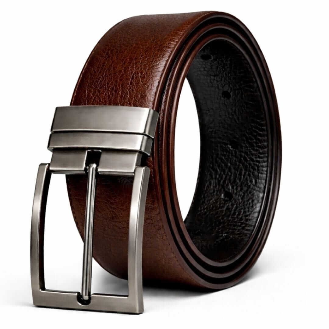 Mens 100% Genuine Leather Belt - AURIVO Croc Emboss (Brown & Black Reversible) — Leather Belts for Men | THE MEN THING