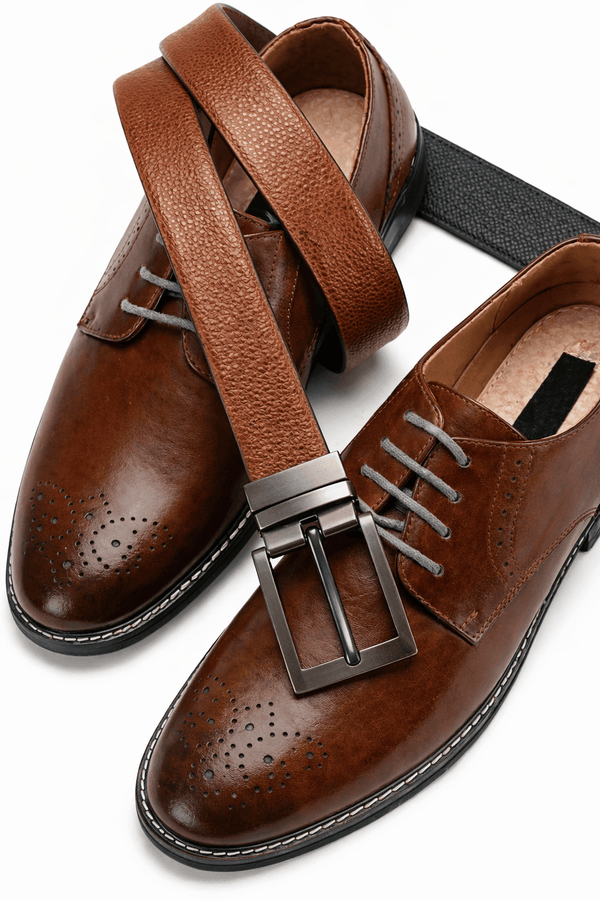 Mens 100% Genuine Leather Belt - AURIVO Croc Emboss (Brown & Black Reversible)