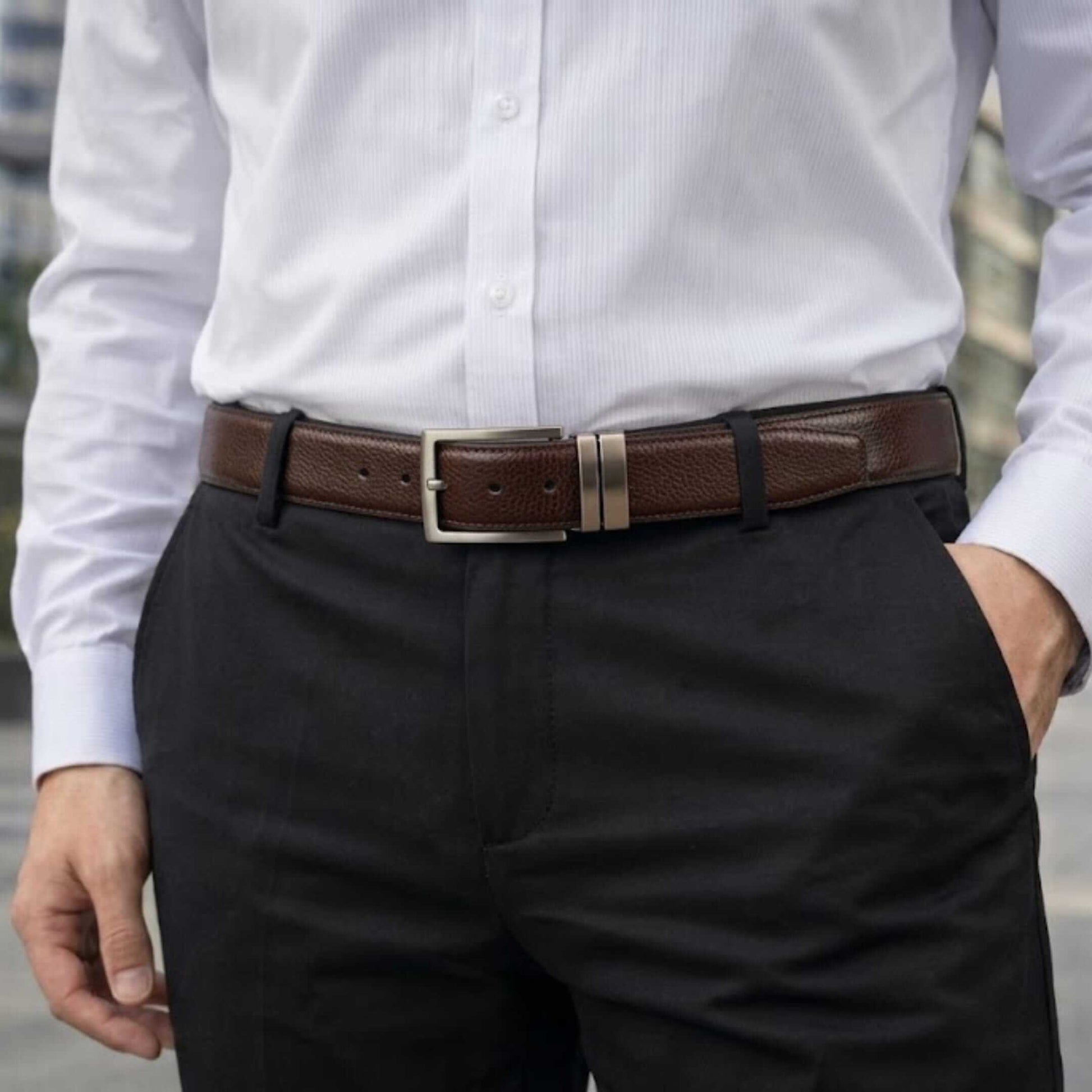 Mens 100% Genuine Leather Belt - AURIVO Croc Emboss (Brown & Black Reversible) — Leather Belts for Men | THE MEN THING