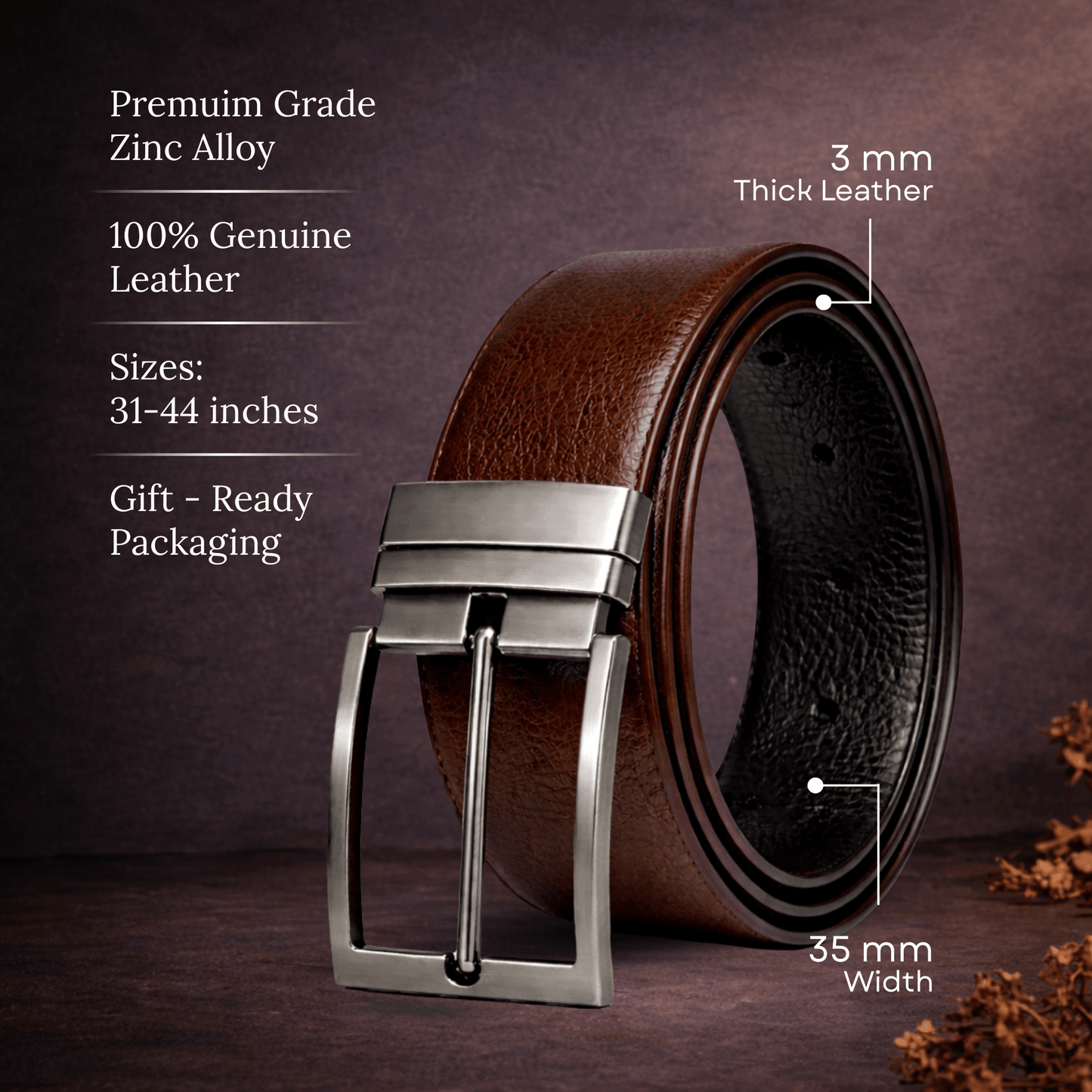 Mens 100% Genuine Leather Belt - AURIVO Croc Emboss (Brown & Black Reversible) — Leather Belts for Men | THE MEN THING
