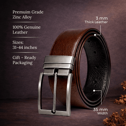 Mens 100% Genuine Leather Belt - AURIVO Croc Emboss (Brown & Black Reversible) — Leather Belts for Men | THE MEN THING