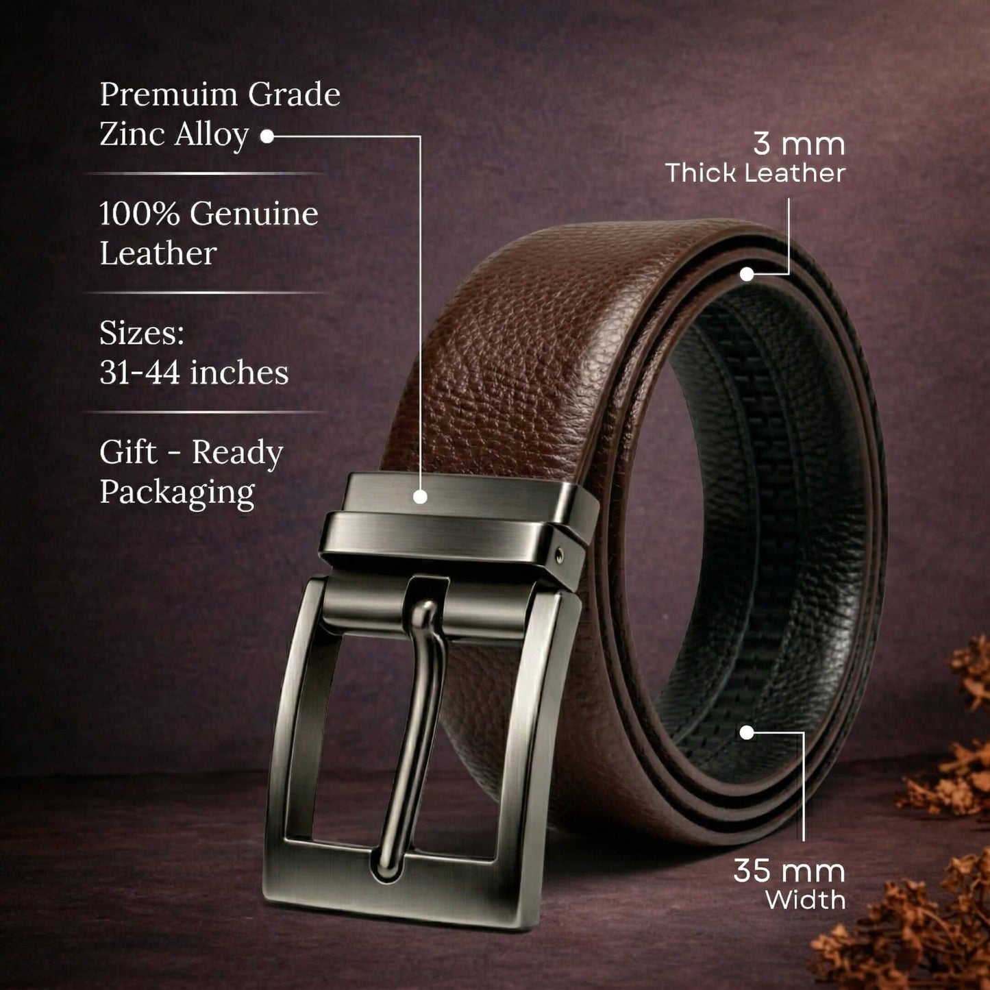 Mens 100% Genuine Leather Belt - AURON Woven Emboss (Brown & Black Reversible) — Leather Belts for Men | THE MEN THING