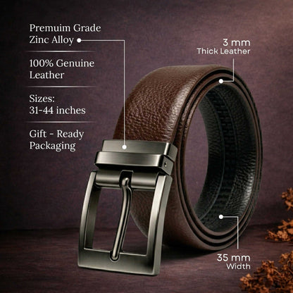 Mens 100% Genuine Leather Belt - AURON Woven Emboss (Brown & Black Reversible) — Leather Belts for Men | THE MEN THING