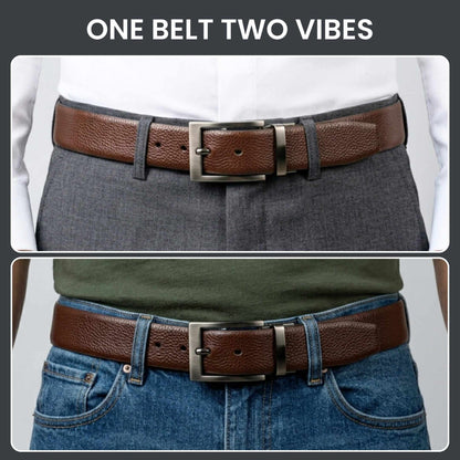 Mens 100% Genuine Leather Belt - AURON Woven Emboss (Brown & Black Reversible) — Leather Belts for Men | THE MEN THING