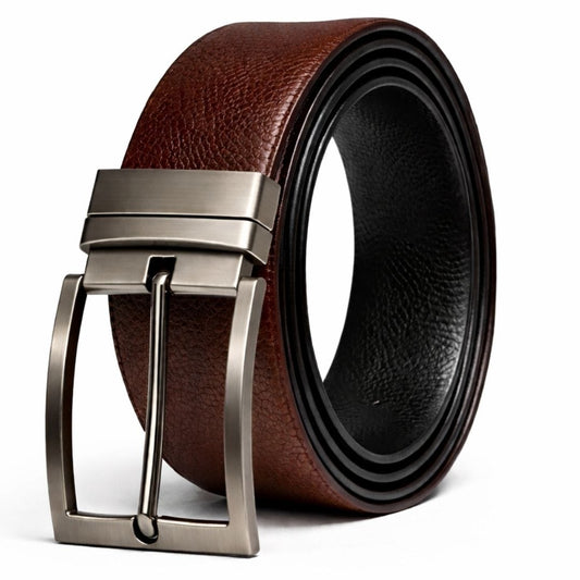 Mens Genuine Leather Belt | 2 in 1 Reversible (Brown & Black) (1 Pc.) - AURTEX - THE MEN THING