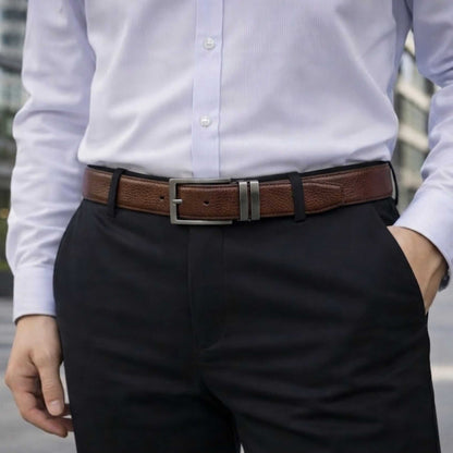 Mens 100% Genuine Leather Belt - AURTEX Fine Grain Finish (Brown & Black Reversible) — Leather Belts for Men | THE MEN THING