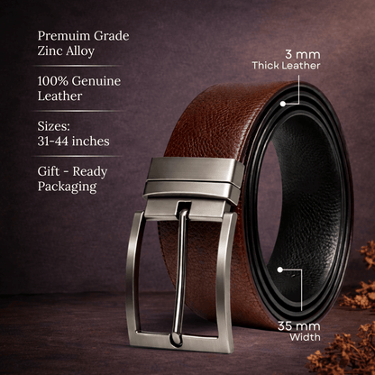 Mens 100% Genuine Leather Belt - AURTEX Fine Grain Finish (Brown & Black Reversible) — Leather Belts for Men | THE MEN THING
