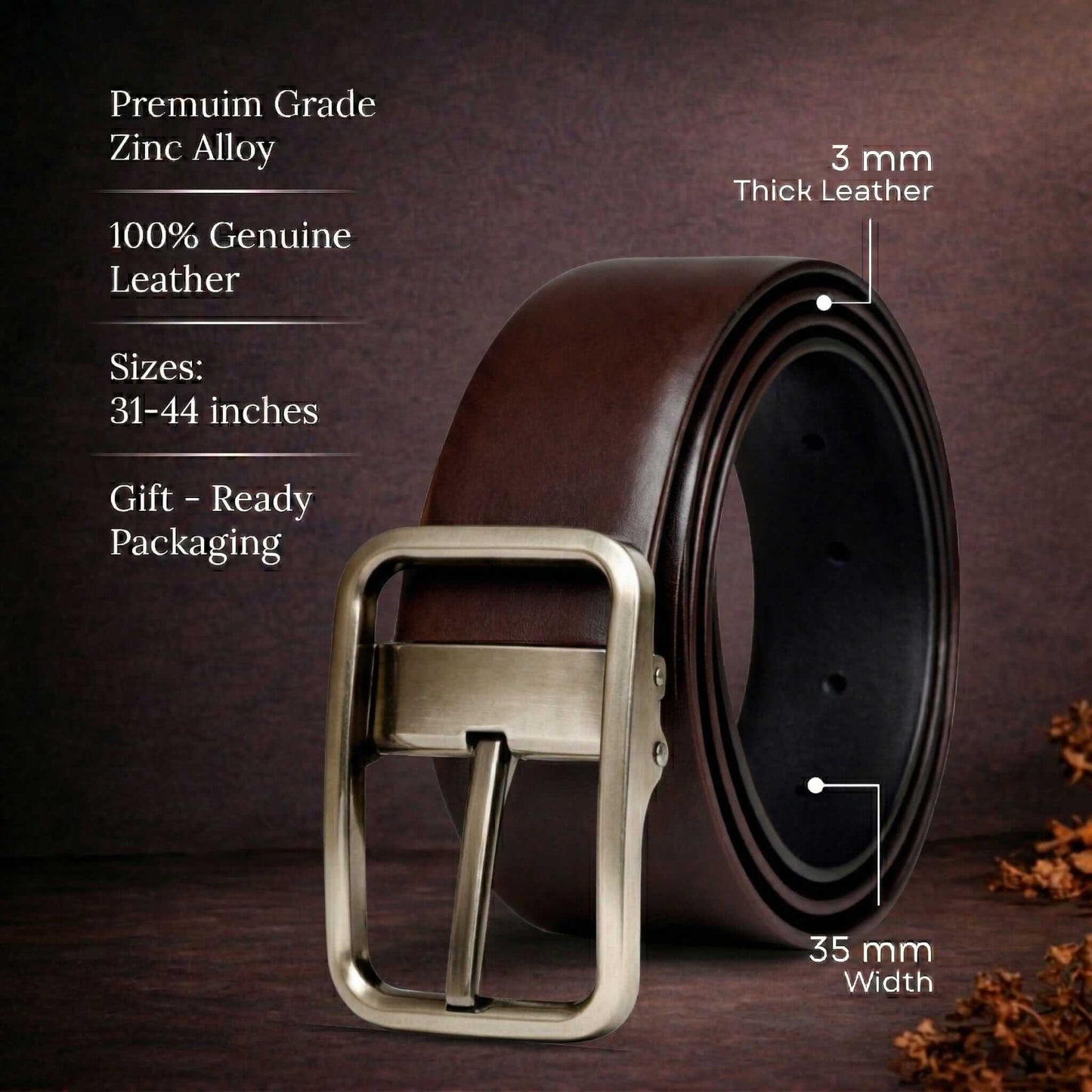Mens 100% Genuine Leather Belt - BLAVOR Smooth Classic (Brown & Black Reversible) — Leather Belts for Men | THE MEN THING