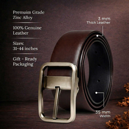 Mens 100% Genuine Leather Belt - BLAVOR Smooth Classic (Brown & Black Reversible) — Leather Belts for Men | THE MEN THING
