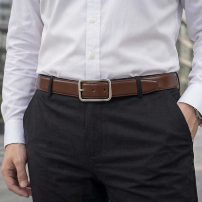 Mens 100% Genuine Leather Belt - BLAVOR Smooth Classic (Brown & Black Reversible) — Leather Belts for Men | THE MEN THING