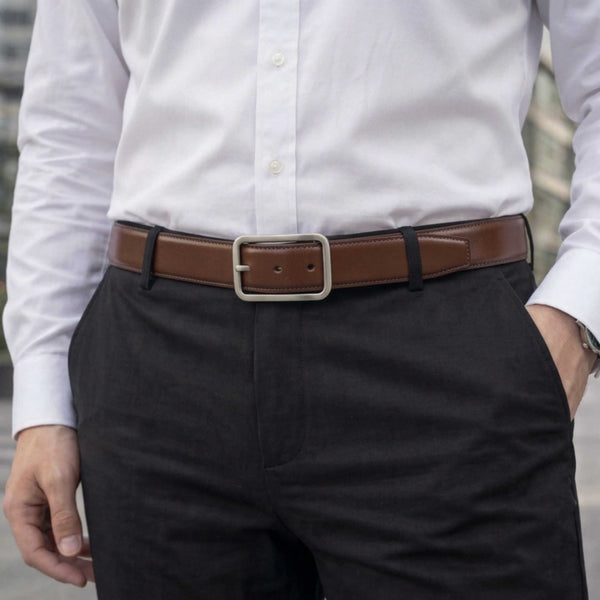 Mens 100% Genuine Leather Belt - BLAVOR Smooth Classic (Brown & Black Reversible)
