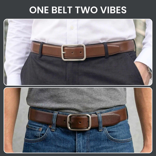 Mens 100% Genuine Leather Belt - BLAVOR Smooth Classic (Brown & Black Reversible)