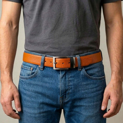 Mens 100% Genuine Leather Belt - BRANOR Smooth Tan Core (Brown & Black Reversible) — Leather Belts for Men | THE MEN THING
