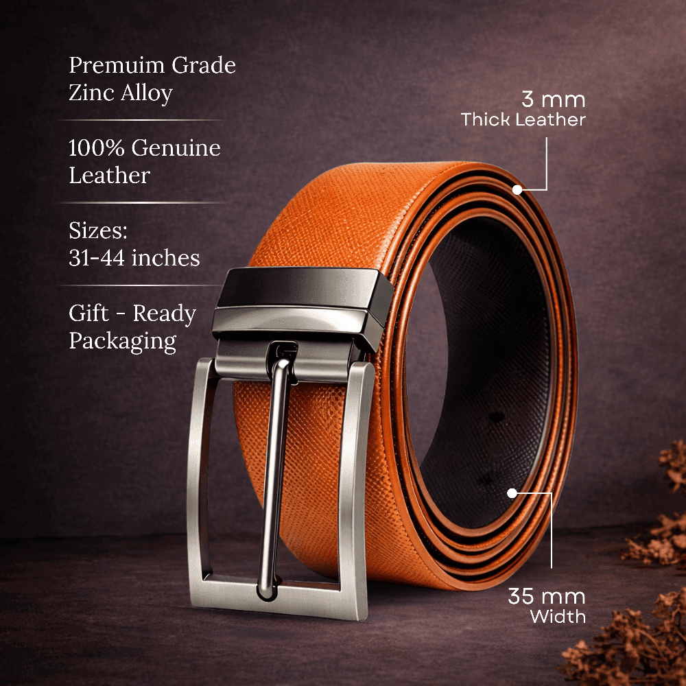 Mens 100% Genuine Leather Belt - BRANOR Smooth Tan Core (Brown & Black Reversible) — Leather Belts for Men | THE MEN THING