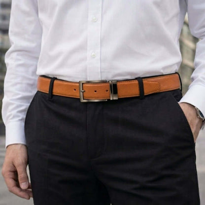 Mens 100% Genuine Leather Belt - BRANOR Smooth Tan Core (Brown & Black Reversible) — Leather Belts for Men | THE MEN THING