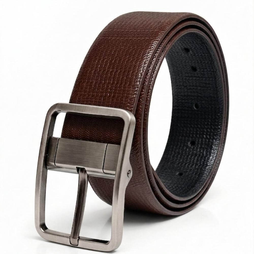 Mens 100% Genuine Leather Belt - BREVON Fine Texture (Brown & Black Reversible) — Leather Belts for Men | THE MEN THING