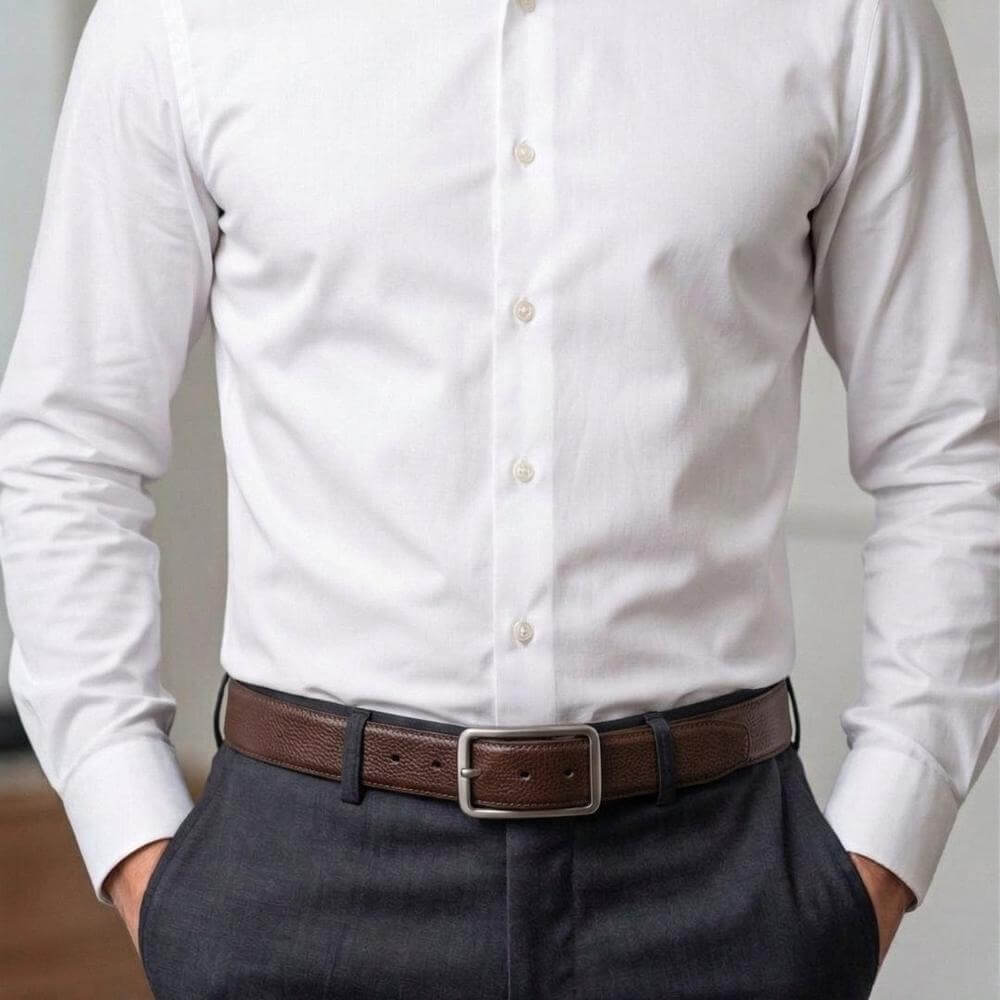 Mens 100% Genuine Leather Belt - BREVON Fine Texture (Brown & Black Reversible) — Leather Belts for Men | THE MEN THING