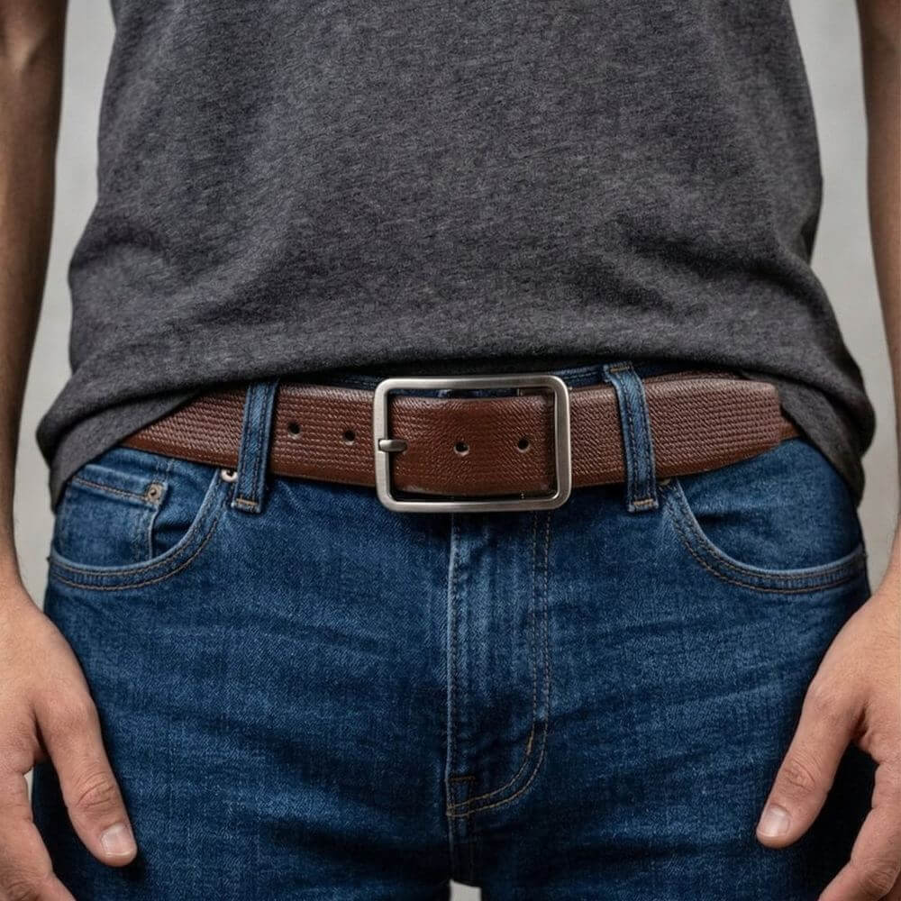 Mens 100% Genuine Leather Belt - BREVON Fine Texture (Brown & Black Reversible) — Leather Belts for Men | THE MEN THING