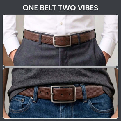 Mens 100% Genuine Leather Belt - BREVON Fine Texture (Brown & Black Reversible) — Leather Belts for Men | THE MEN THING