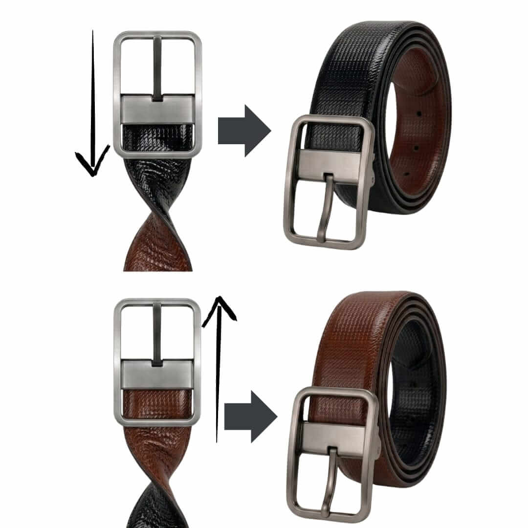 Mens 100% Genuine Leather Belt - BREVON Fine Texture (Brown & Black Reversible) — Leather Belts for Men | THE MEN THING