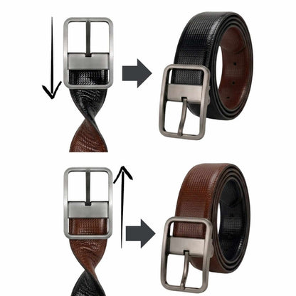 Mens 100% Genuine Leather Belt - BREVON Fine Texture (Brown & Black Reversible) — Leather Belts for Men | THE MEN THING