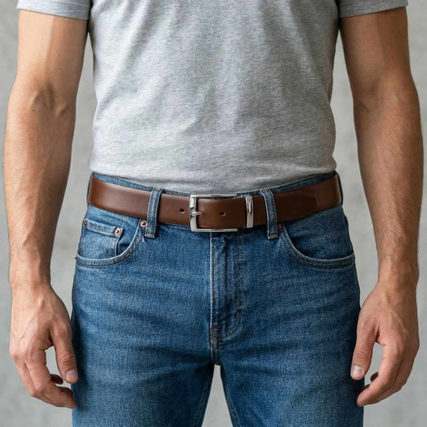 Mens 100% Genuine Leather Belt - CLASSOR Smooth Classic (Brown & Black Reversible)
