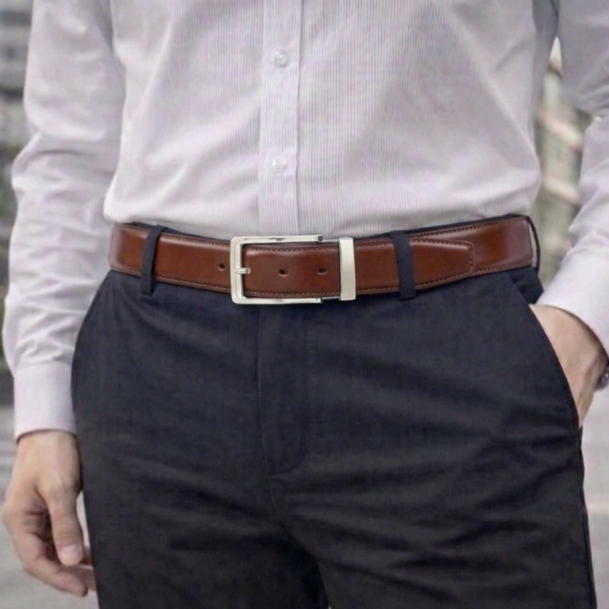 Mens 100% Genuine Leather Belt - CLASSOR Smooth Classic (Brown & Black Reversible) — Leather Belts for Men | THE MEN THING