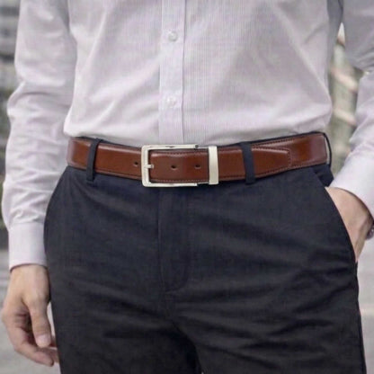 Mens 100% Genuine Leather Belt - CLASSOR Smooth Classic (Brown & Black Reversible) — Leather Belts for Men | THE MEN THING