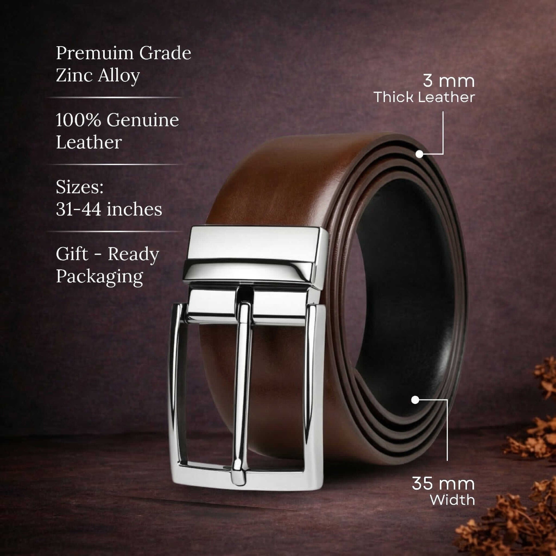 Mens 100% Genuine Leather Belt - CLASSOR Smooth Classic (Brown & Black Reversible) — Leather Belts for Men | THE MEN THING