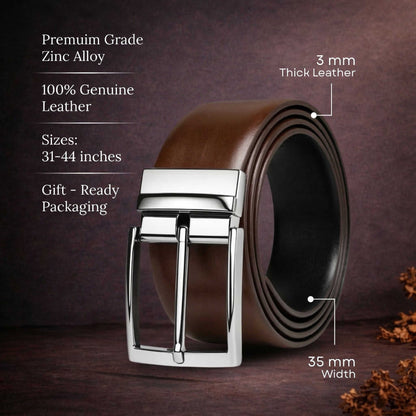 Mens 100% Genuine Leather Belt - CLASSOR Smooth Classic (Brown & Black Reversible) — Leather Belts for Men | THE MEN THING
