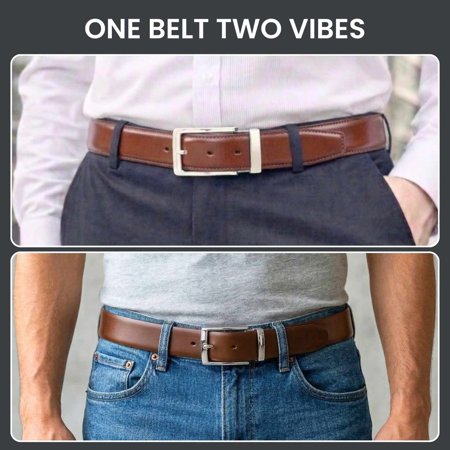 Mens 100% Genuine Leather Belt - CLASSOR Smooth Classic (Brown & Black Reversible) — Leather Belts for Men | THE MEN THING
