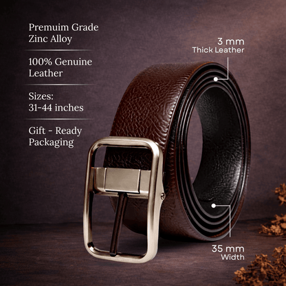 Mens 100% Genuine Leather Belt - COREVA Fine Grain Finish (Brown & Black Reversible) — Leather Belts for Men | THE MEN THING