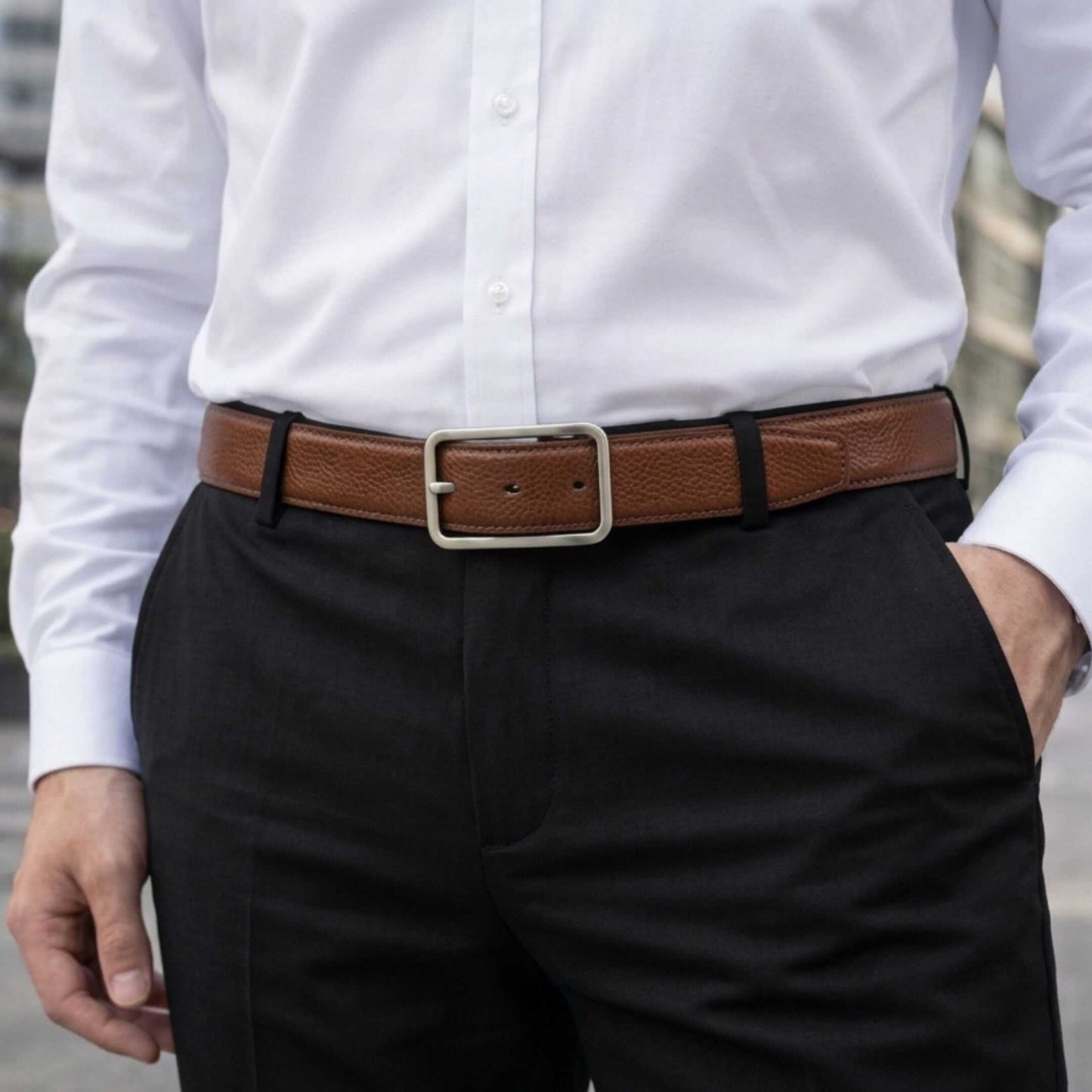 Mens 100% Genuine Leather Belt - COREVA Fine Grain Finish (Brown & Black Reversible) — Leather Belts for Men | THE MEN THING