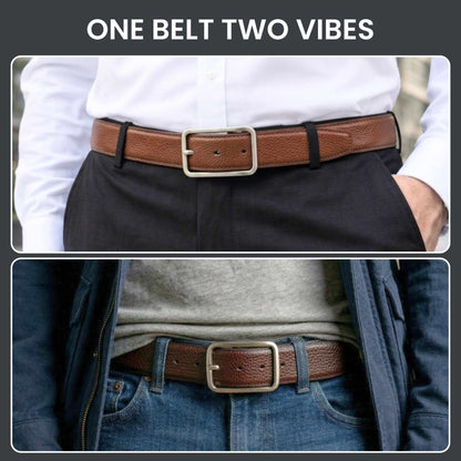 Mens 100% Genuine Leather Belt - COREVA Fine Grain Finish (Brown & Black Reversible) — Leather Belts for Men | THE MEN THING