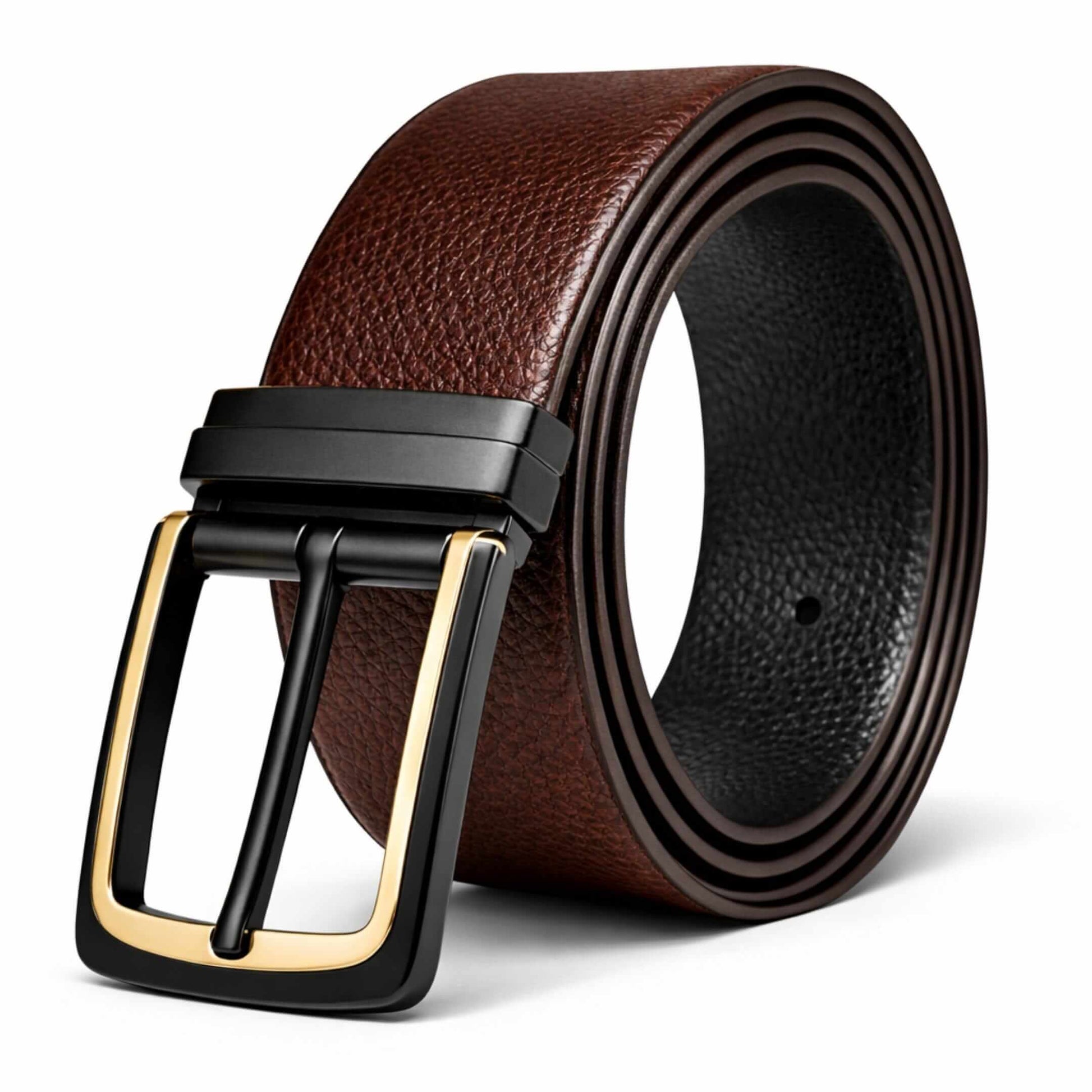 Mens 100% Genuine Leather Belt - DARKLUX Pebble Grain (Brown & Black Reversible) — Leather Belts for Men | THE MEN THING