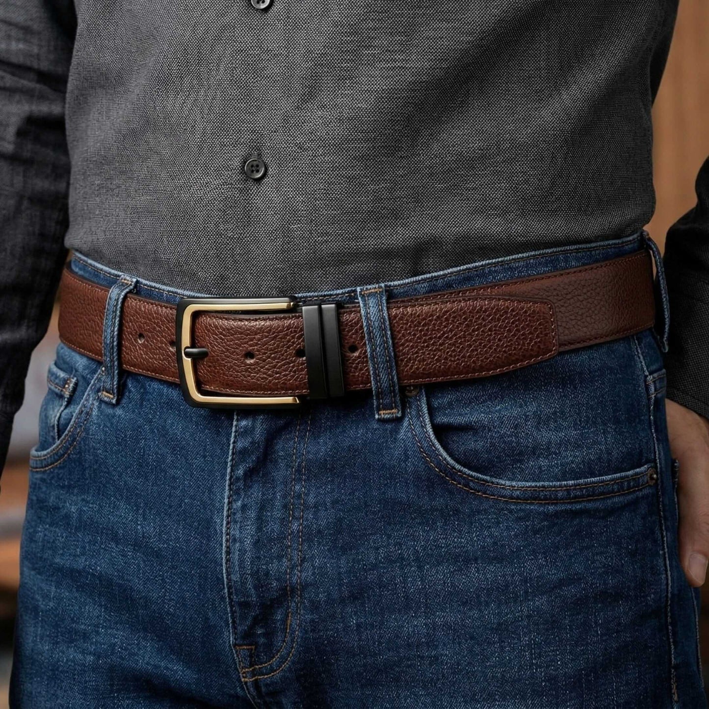 Mens 100% Genuine Leather Belt - DARKLUX Pebble Grain (Brown & Black Reversible) — Leather Belts for Men | THE MEN THING