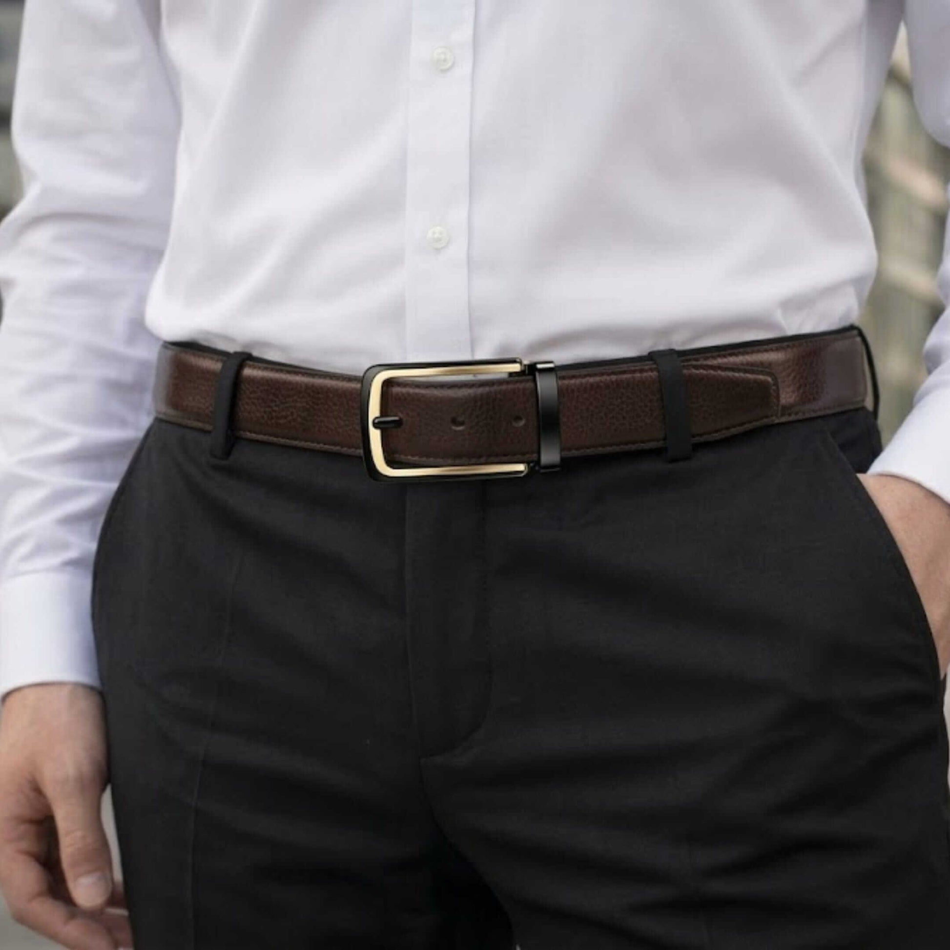 Mens 100% Genuine Leather Belt - DARKLUX Pebble Grain (Brown & Black Reversible) — Leather Belts for Men | THE MEN THING