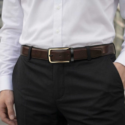 Mens 100% Genuine Leather Belt - DARKLUX Pebble Grain (Brown & Black Reversible) — Leather Belts for Men | THE MEN THING