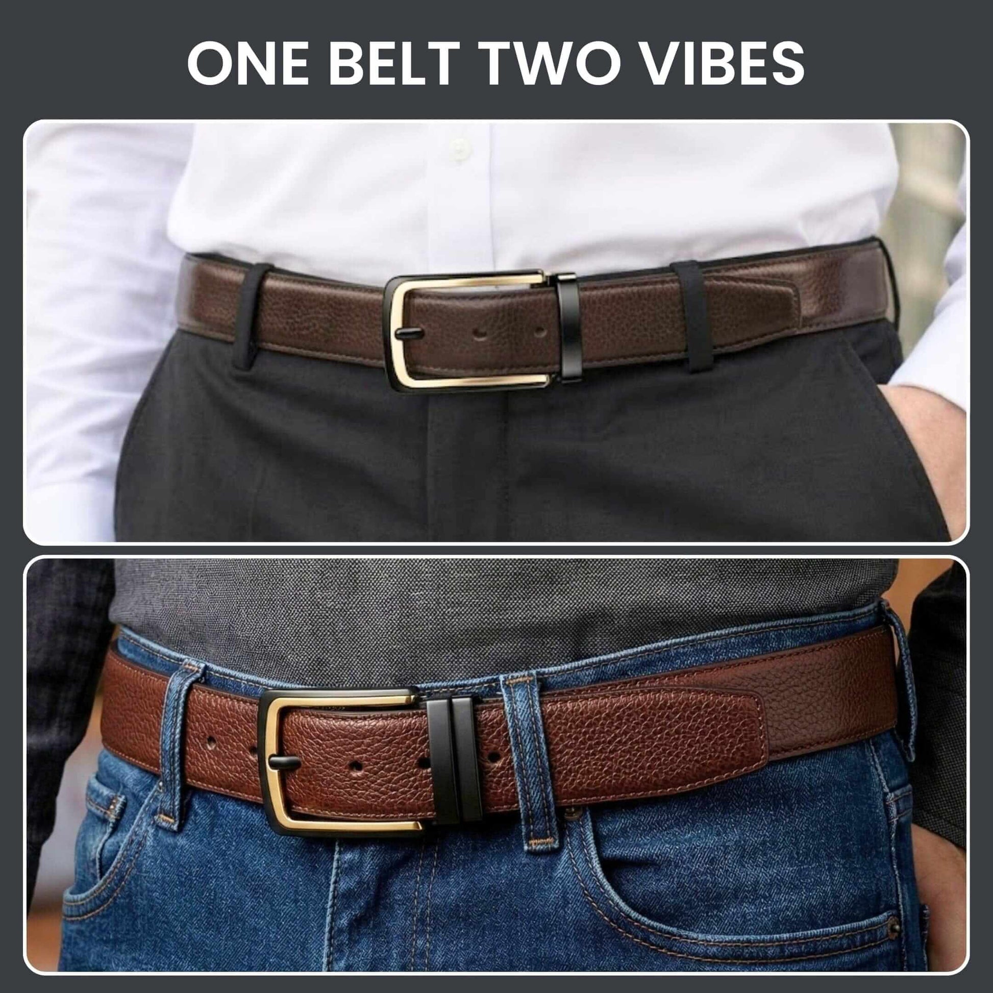 Mens 100% Genuine Leather Belt - DARKLUX Pebble Grain (Brown & Black Reversible) — Leather Belts for Men | THE MEN THING