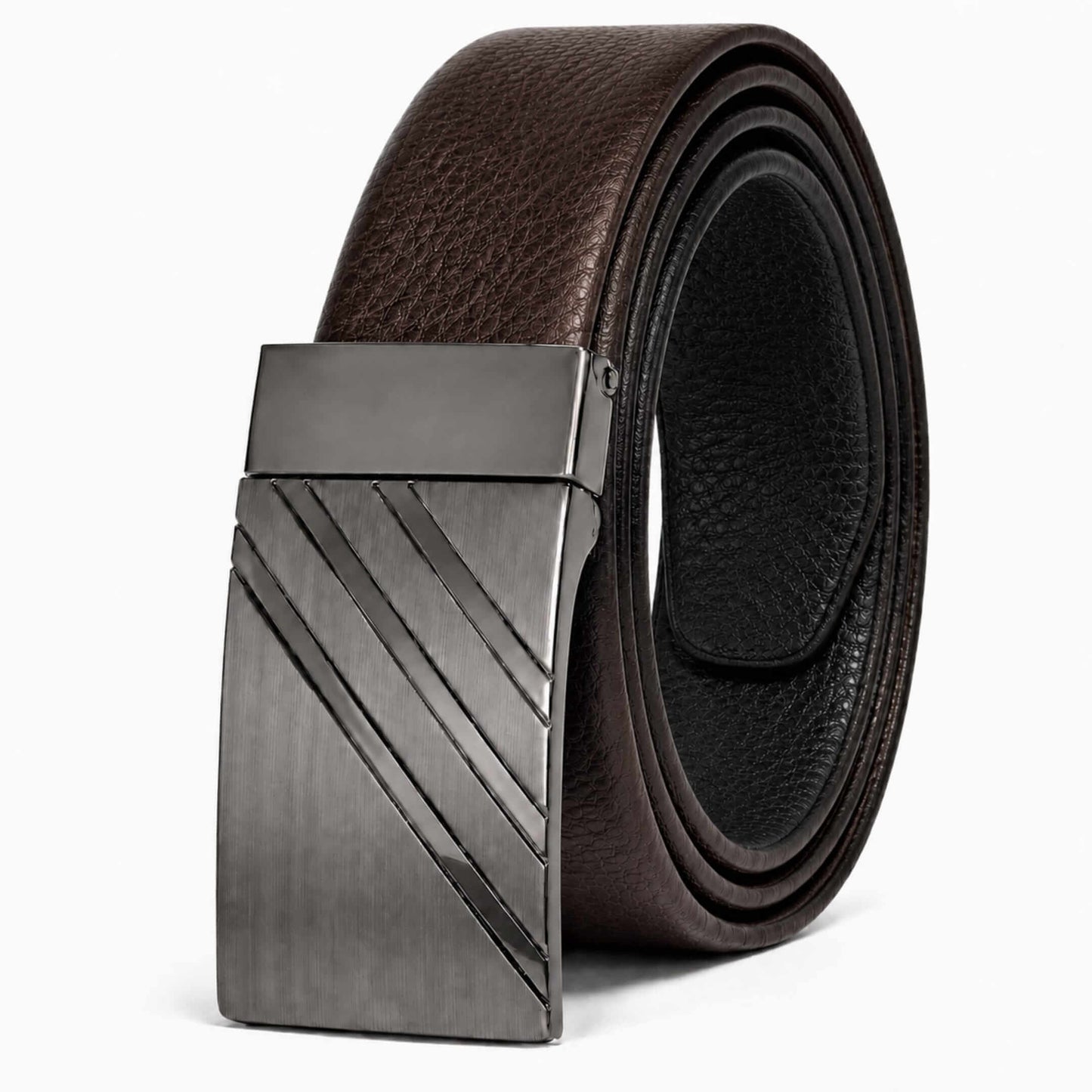 Mens 100% Genuine Leather Belt - DIAGON EDGE Smooth Auto Plate (Brown & Black Reversible) — Leather Belts for Men | THE MEN THING