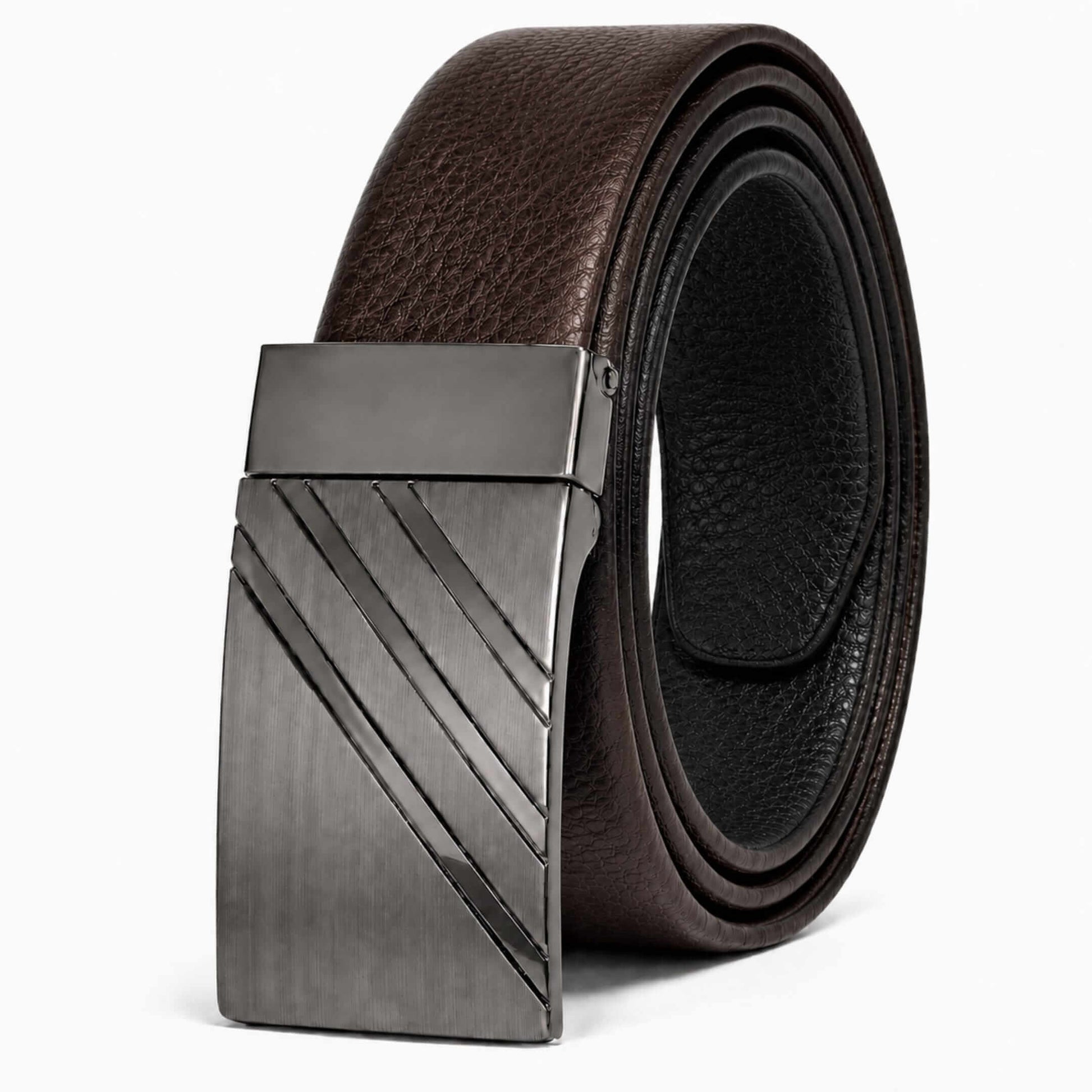 Mens 100% Genuine Leather Belt - DIAGON EDGE Smooth Auto Plate (Brown & Black Reversible) — Leather Belts for Men | THE MEN THING