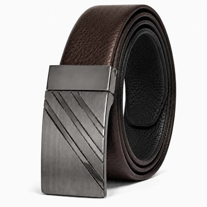 Mens 100% Genuine Leather Belt - DIAGON EDGE Smooth Auto Plate (Brown & Black Reversible) — Leather Belts for Men | THE MEN THING
