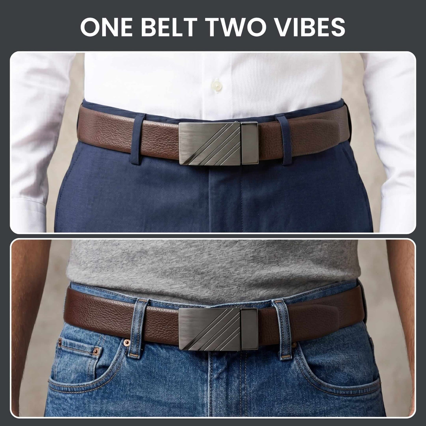 Mens 100% Genuine Leather Belt - DIAGON EDGE Smooth Auto Plate (Brown & Black Reversible) — Leather Belts for Men | THE MEN THING