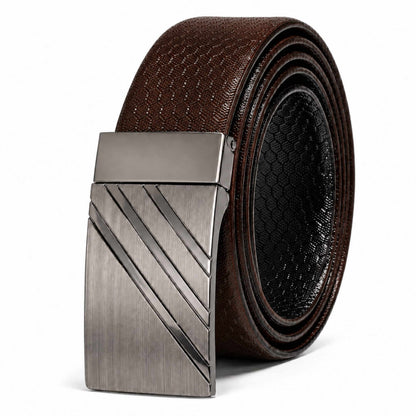 Mens 100% Genuine Leather Belt - DIAGONOX Smooth Auto Plate (Brown & Black Reversible) — Leather Belts for Men | THE MEN THING