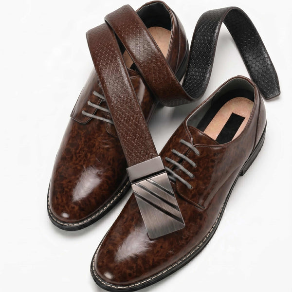 Mens 100% Genuine Leather Belt - DIAGONOX Smooth Auto Plate (Brown & Black Reversible)