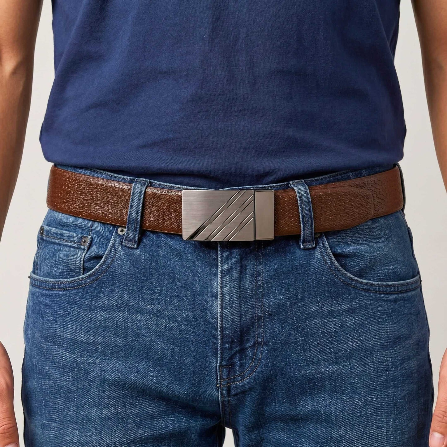 Mens 100% Genuine Leather Belt - DIAGONOX Smooth Auto Plate (Brown & Black Reversible) — Leather Belts for Men | THE MEN THING
