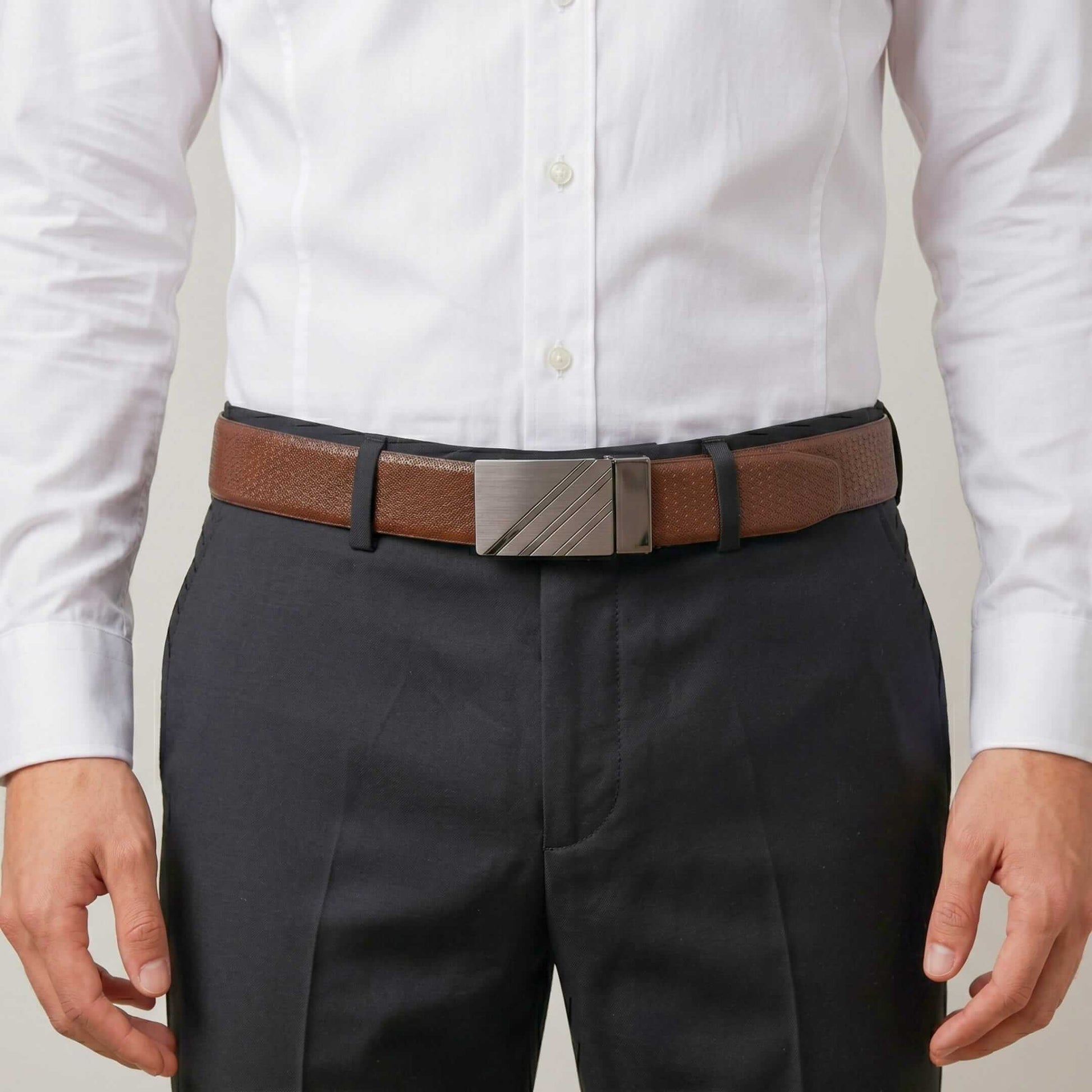 Mens 100% Genuine Leather Belt - DIAGONOX Smooth Auto Plate (Brown & Black Reversible) — Leather Belts for Men | THE MEN THING