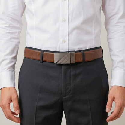 Mens 100% Genuine Leather Belt - DIAGONOX Smooth Auto Plate (Brown & Black Reversible) — Leather Belts for Men | THE MEN THING